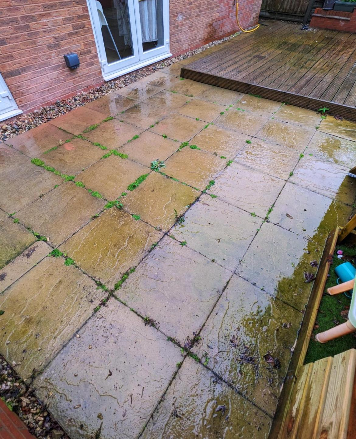 Patio before jet washing